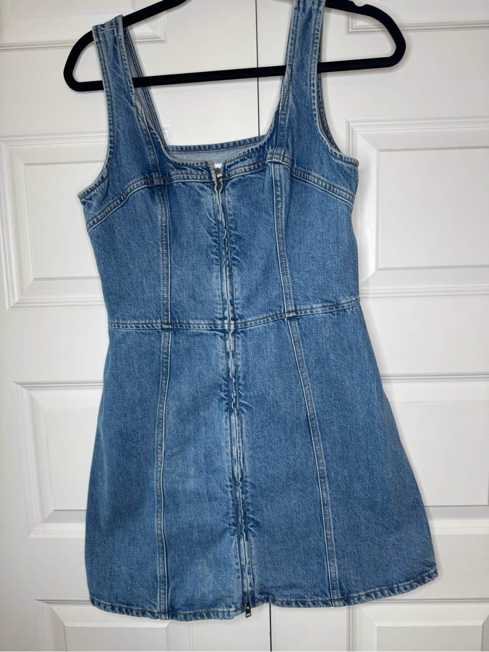 Frame Denim blue denim mini zip tank dress